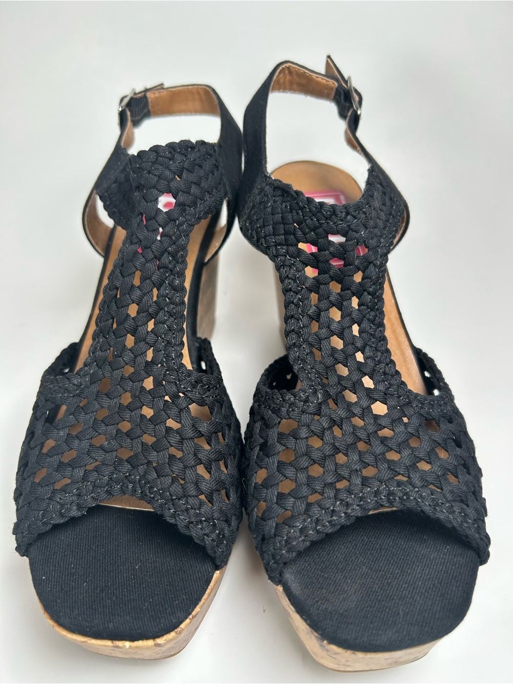 POP by EDL Evie Black Crochet Woven Slingback Wedge Sandals Size 8.5 M - Picture 3 of 10